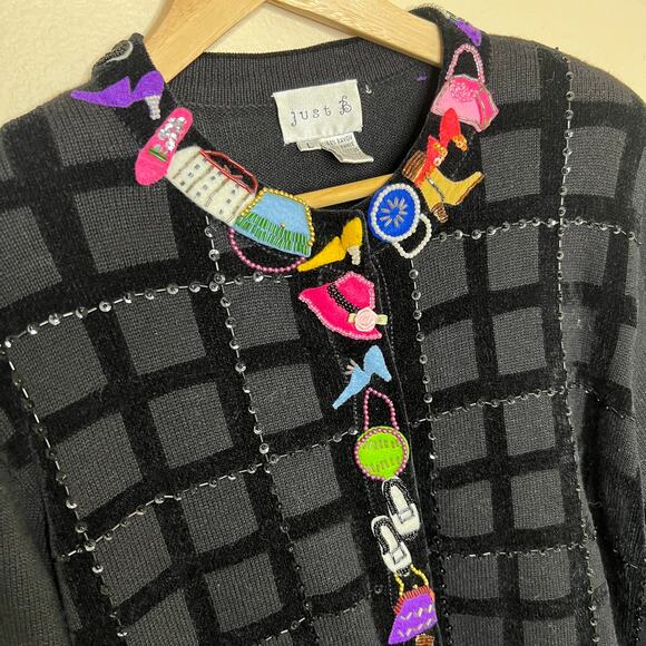 Just B Black Velour Decorative Sweater Cardigan XL - Picture 3 of 9